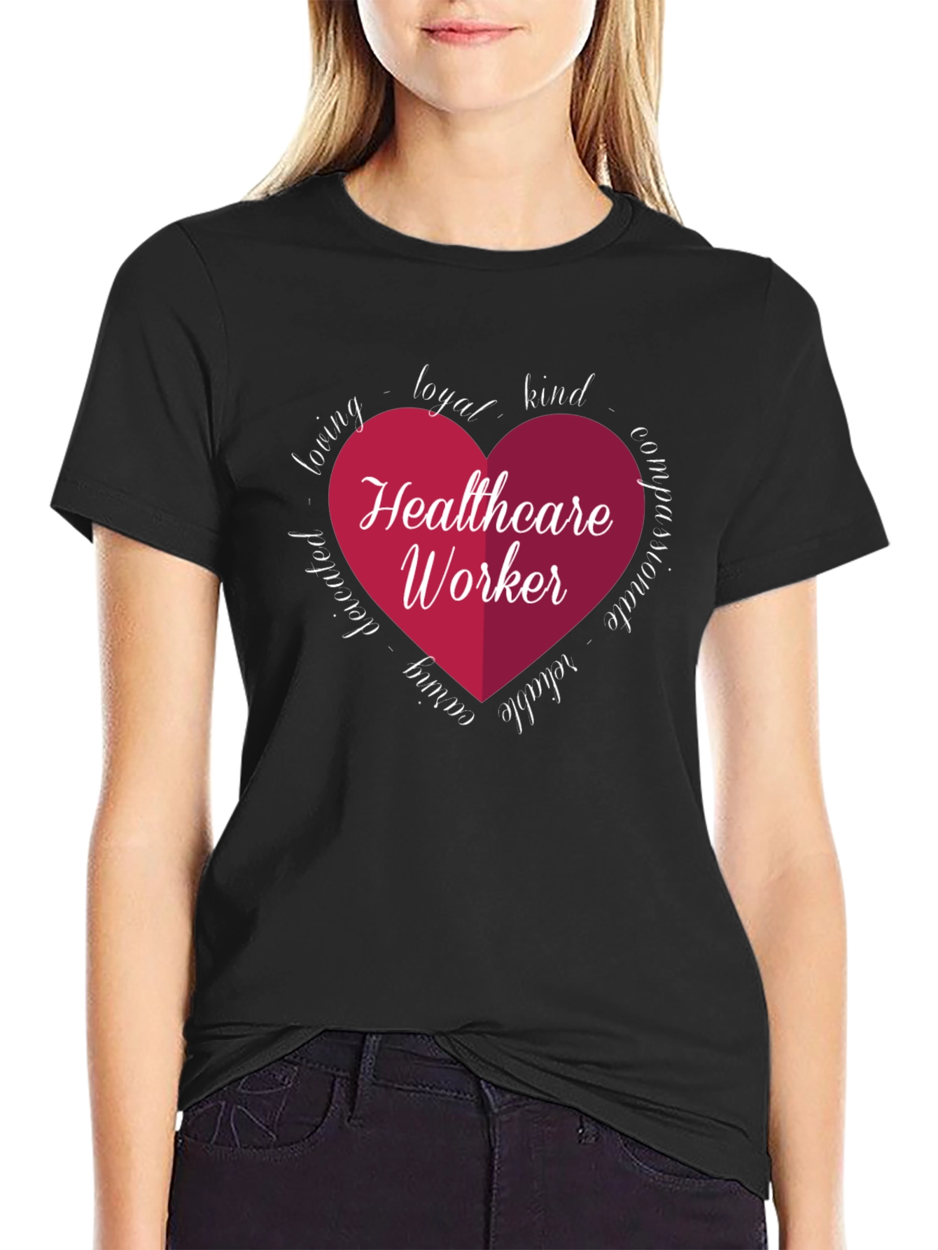 Healthcare Worker Heart Graphic Tee - Black