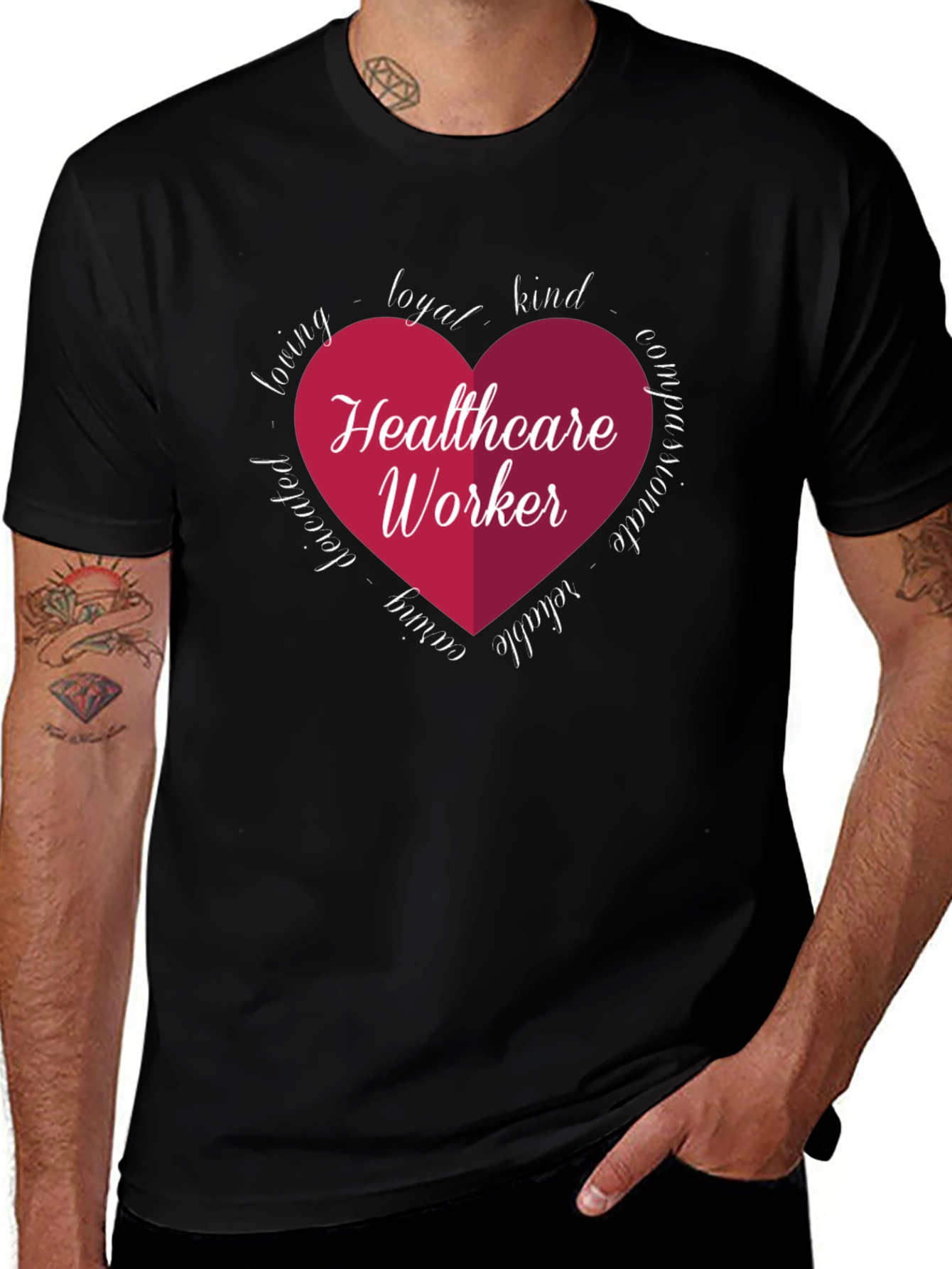 Healthcare Worker Heart Graphic Tee - Black