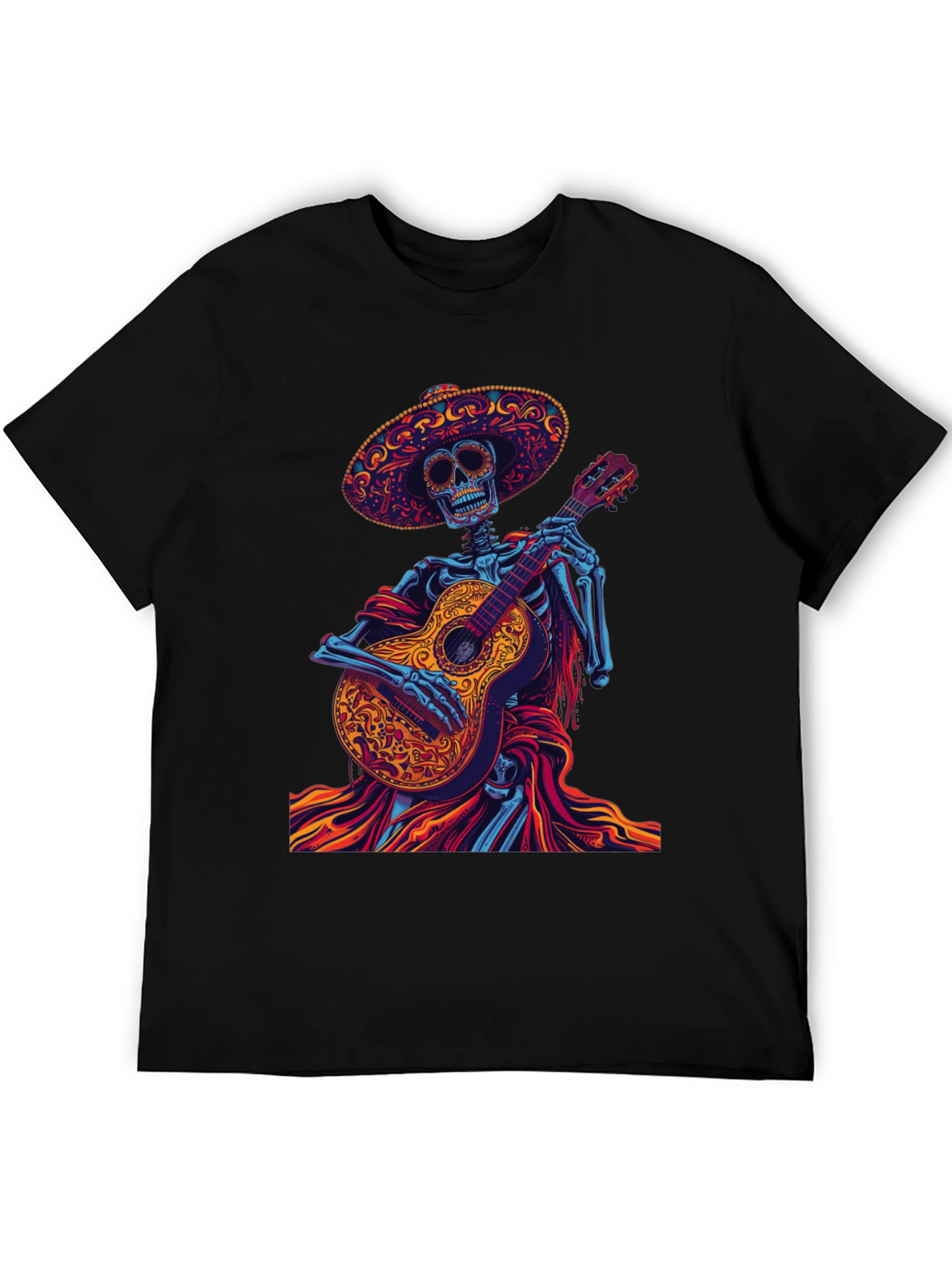 Day of the Dead Skeleton Guitarist Graphic Tee