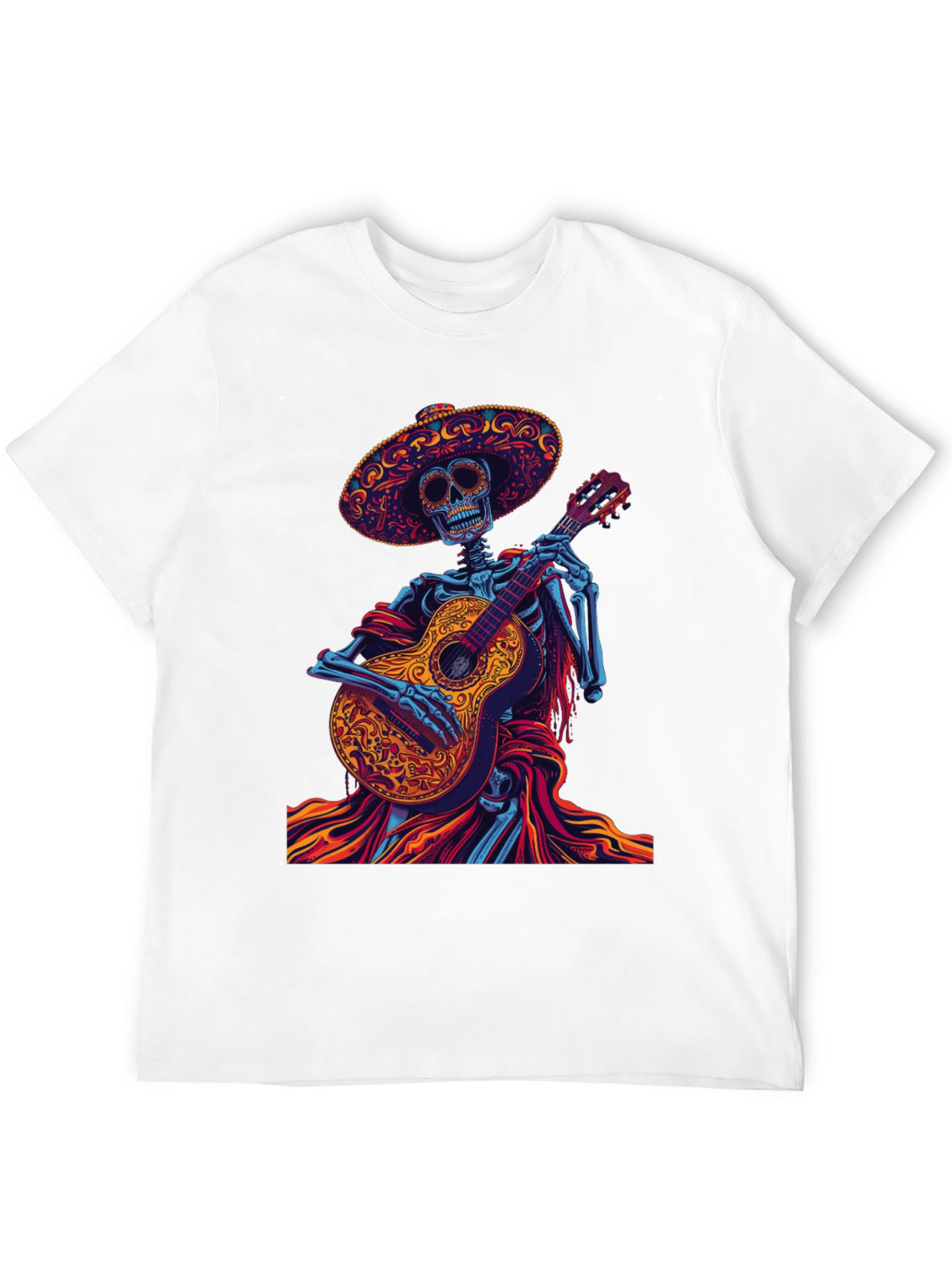 Day of the Dead Skeleton Guitarist Graphic Tee