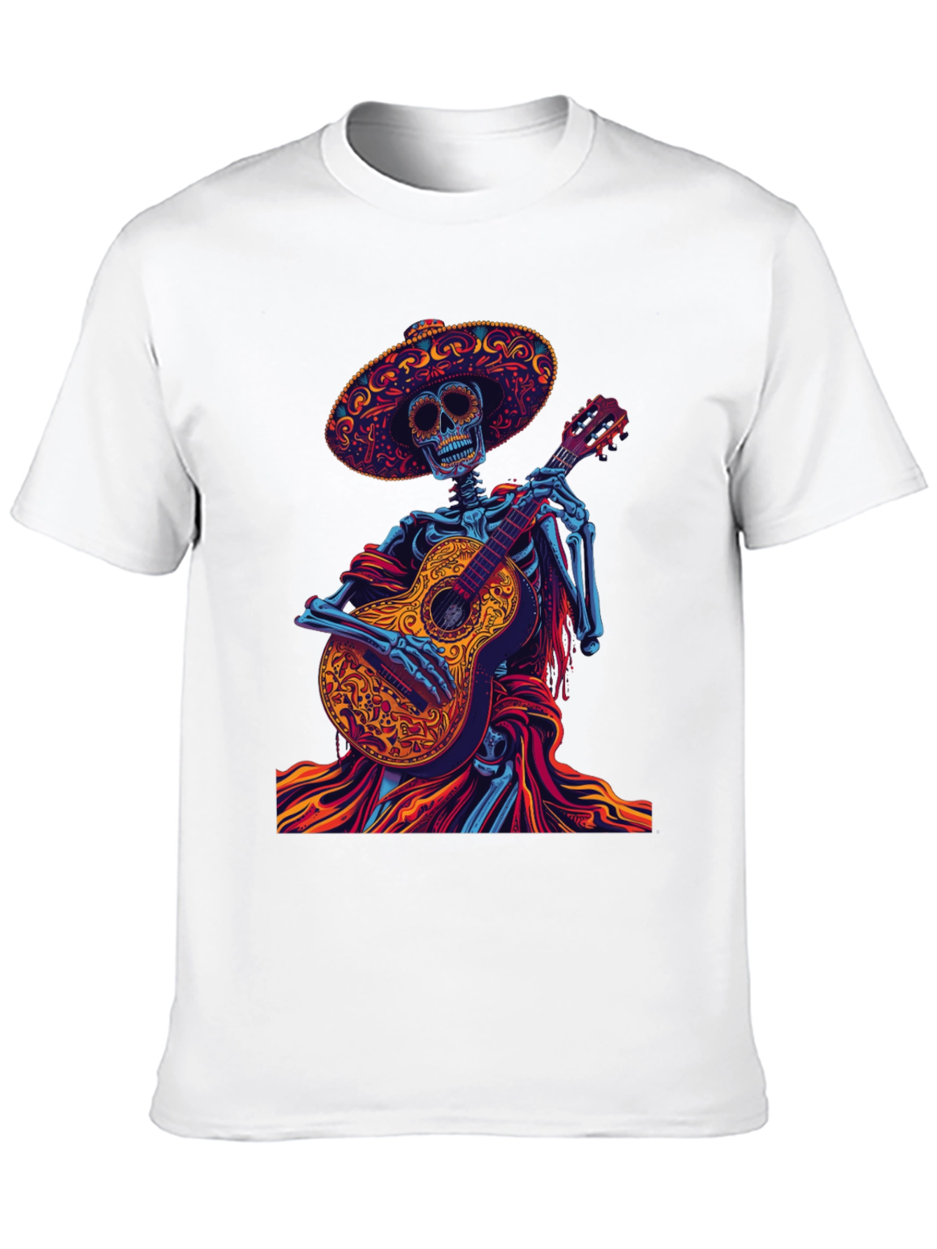 Day of the Dead Skeleton Guitarist Graphic Tee