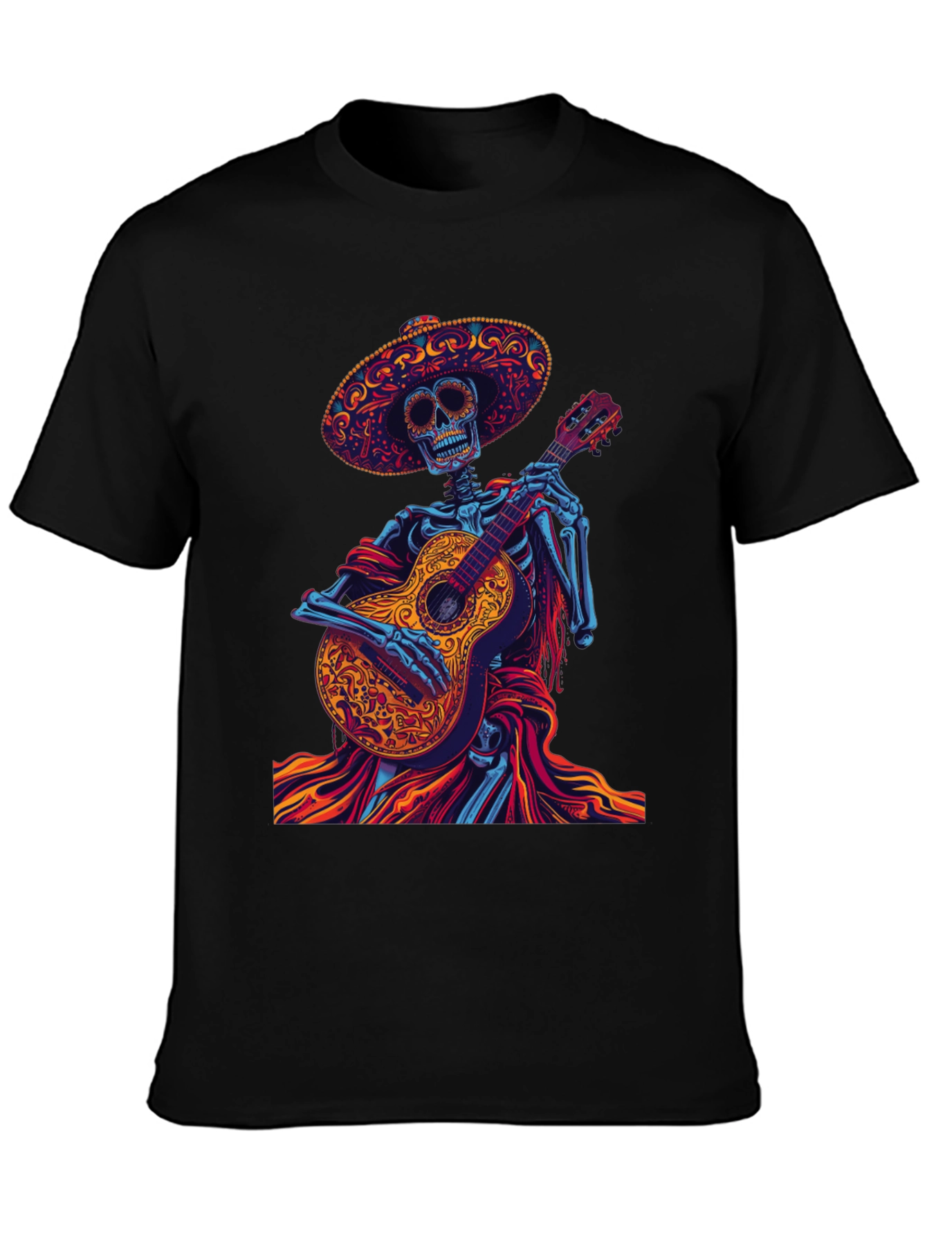 Day of the Dead Skeleton Guitarist Graphic Tee