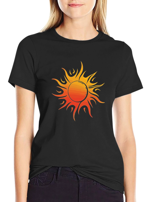 Fiery Sun Graphic Tee - Bold Black Cotton Shirt