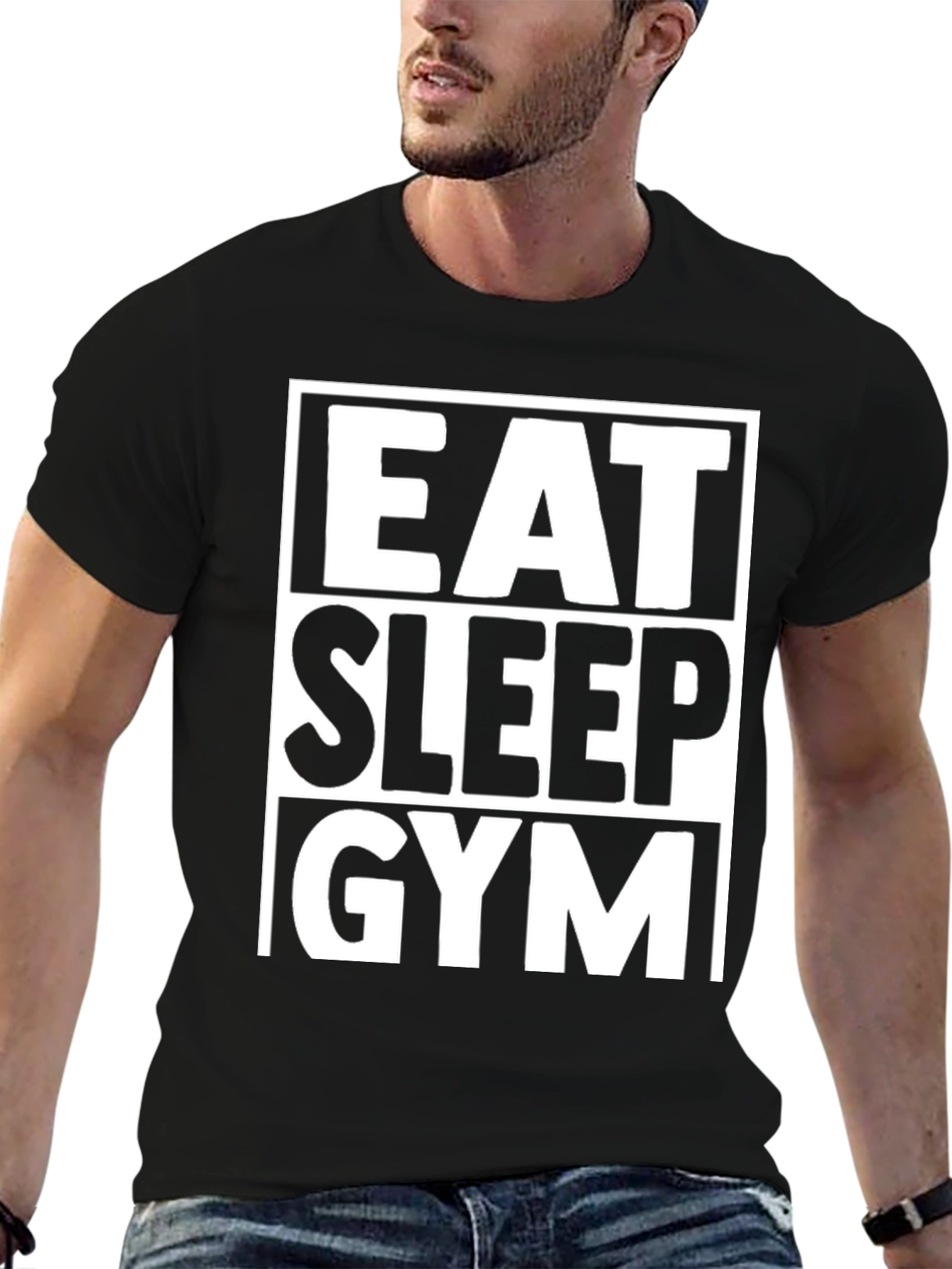 Eat Sleep Gym Black Graphic T-Shirt Fitness Workout