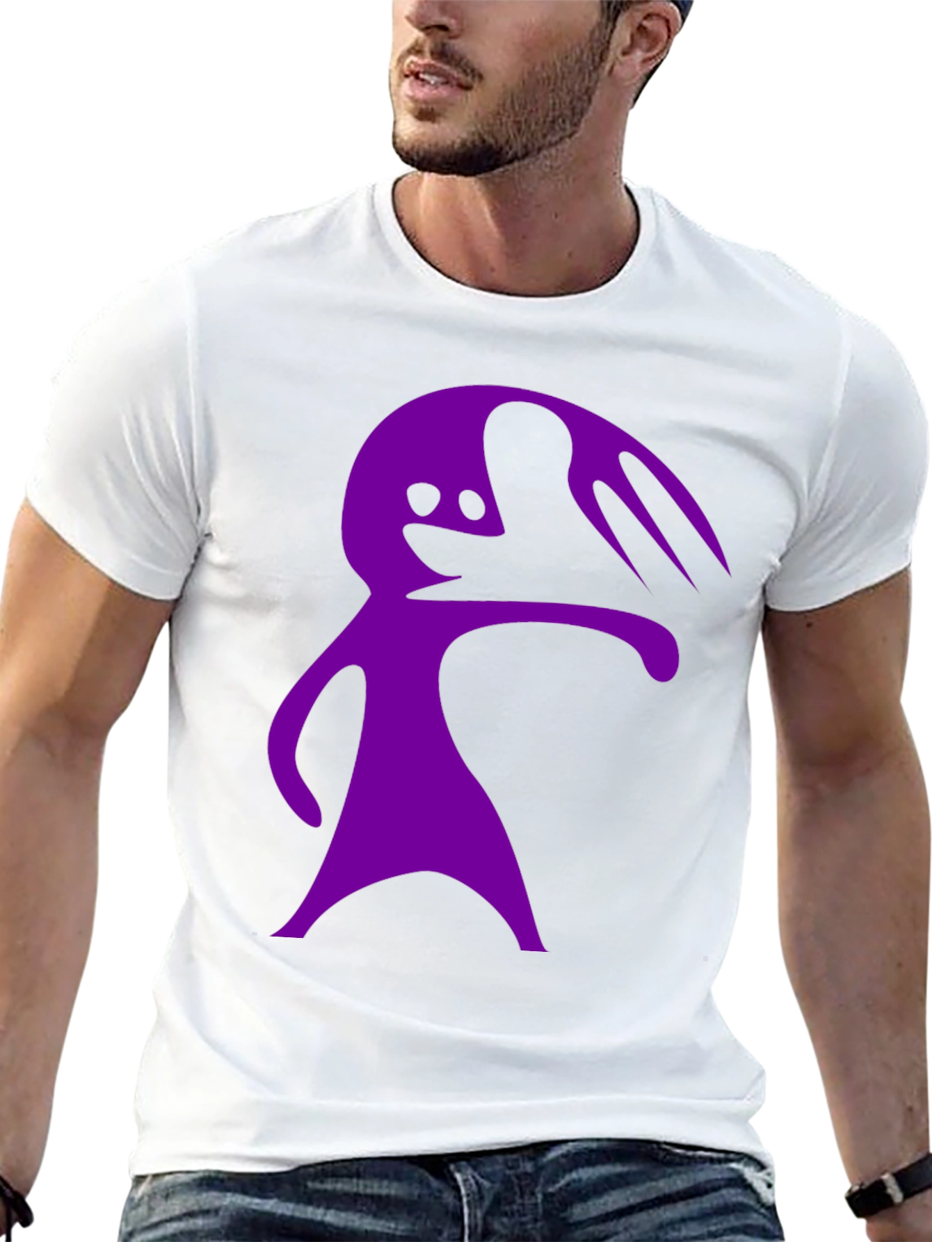 Purple Cartoon Character Graphic Black T-Shirt
