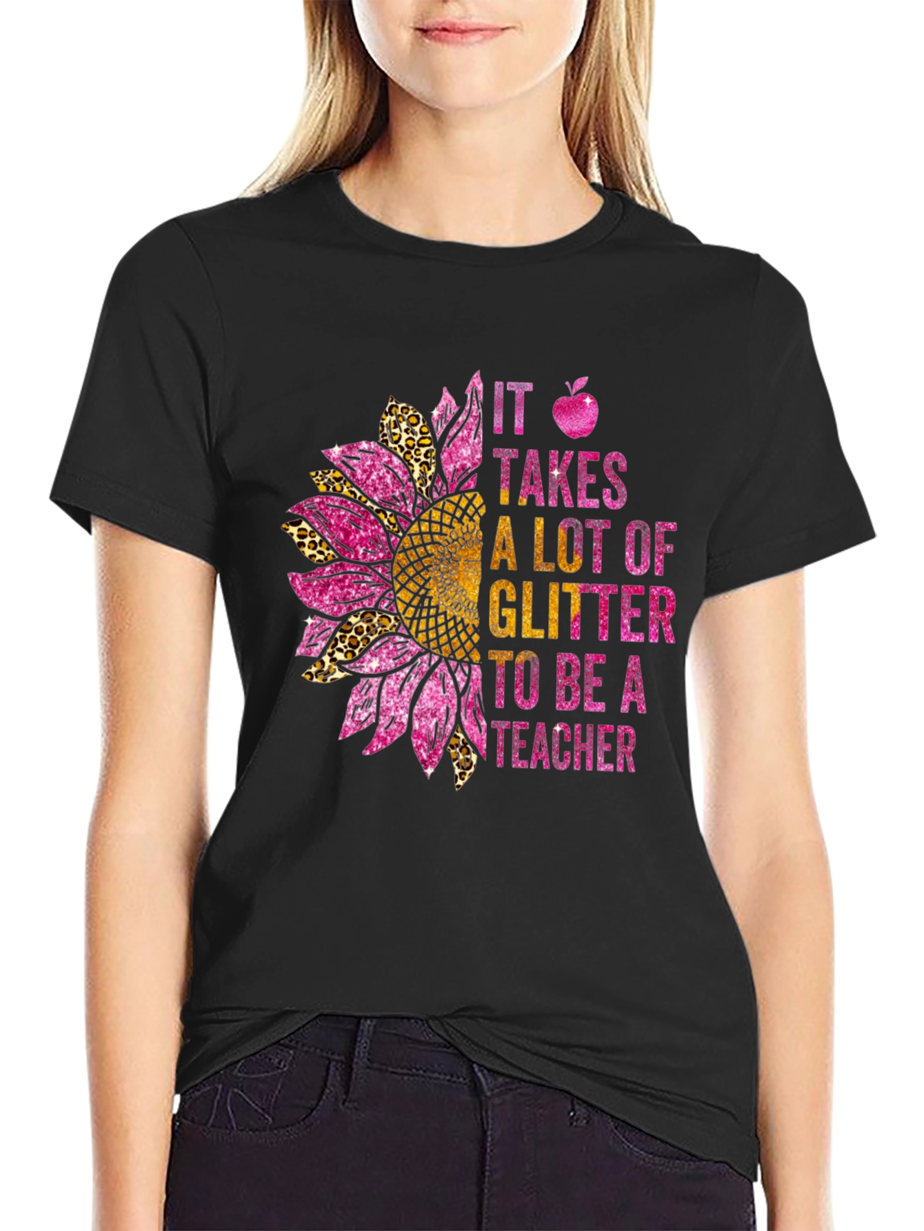 Glitter Teacher Sunflower T-Shirt