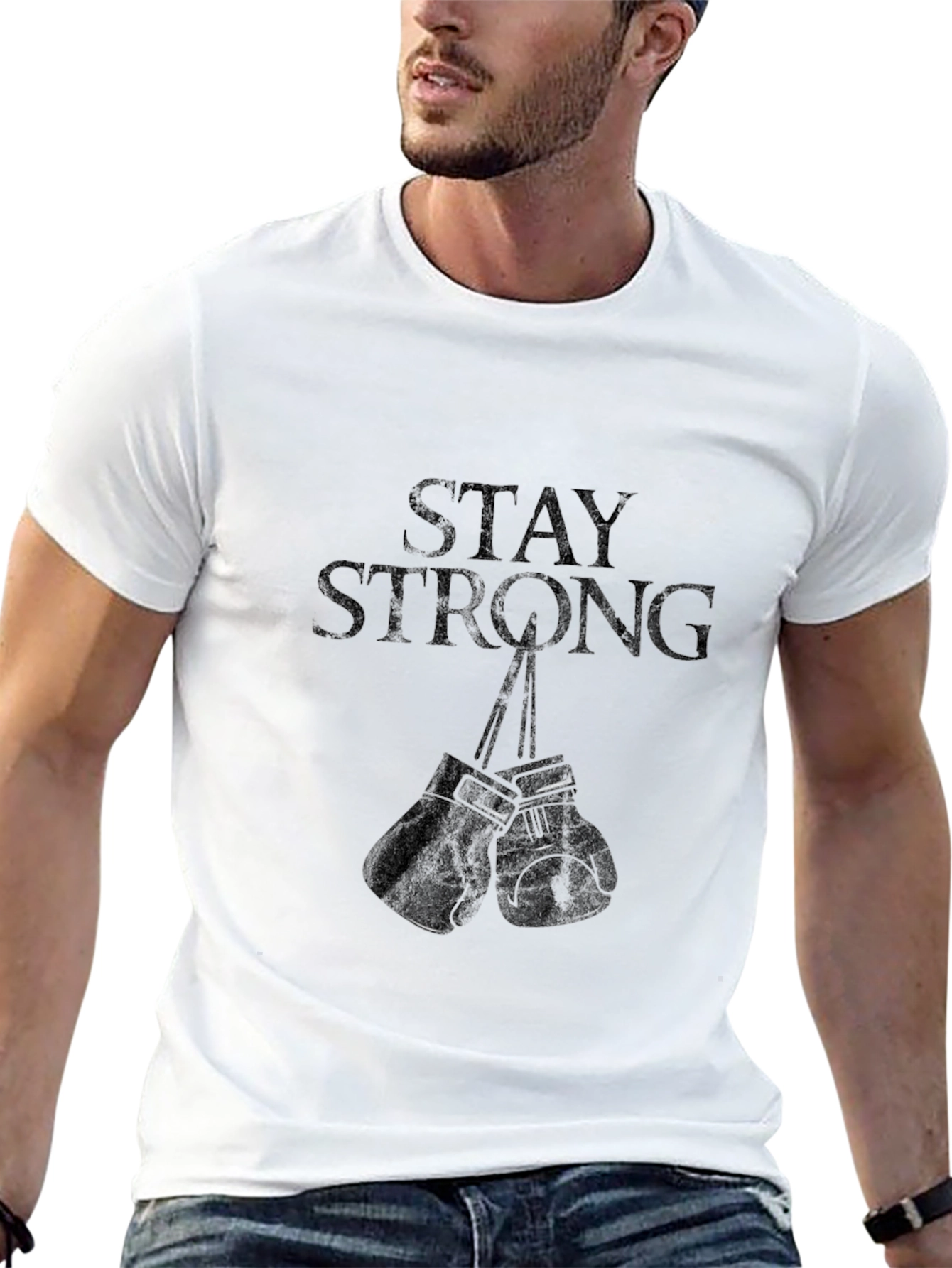Stay Strong Boxing Gloves Graphic Tee - Black