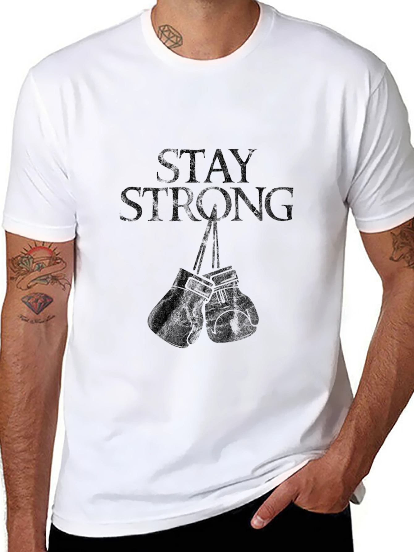 Stay Strong Boxing Gloves Graphic Tee - Black