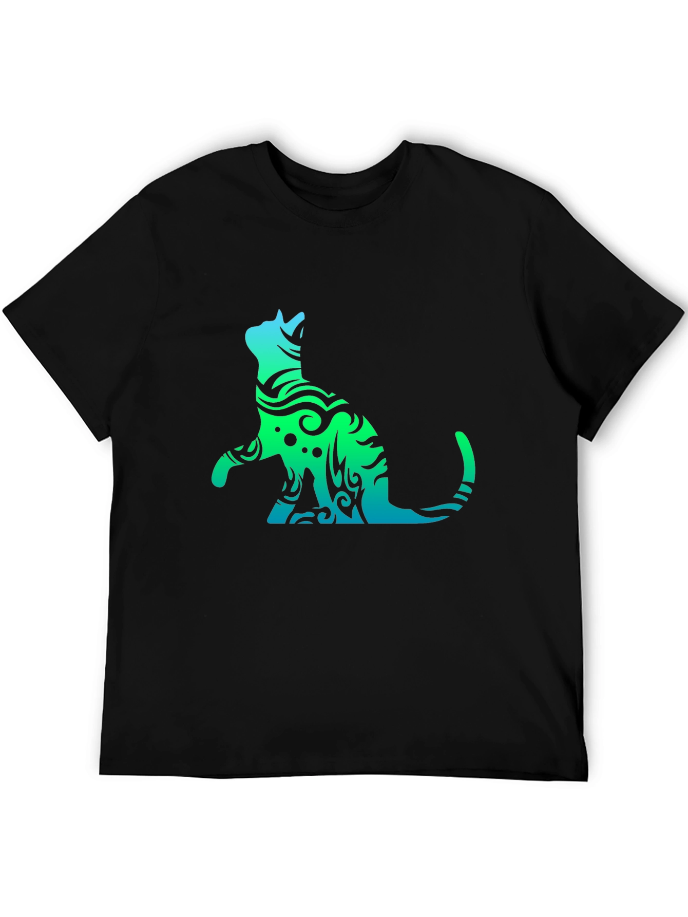 Tribal Cat Graphic Tee - Black Casual T-Shirt