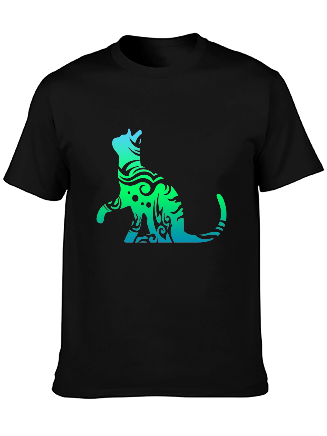 Tribal Cat Graphic Tee - Black Casual T-Shirt