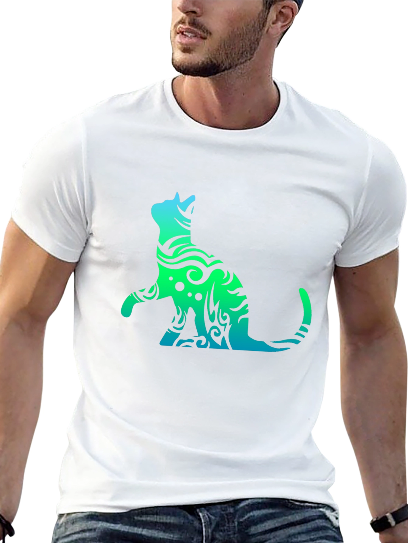 Tribal Cat Graphic Tee - Black Casual T-Shirt