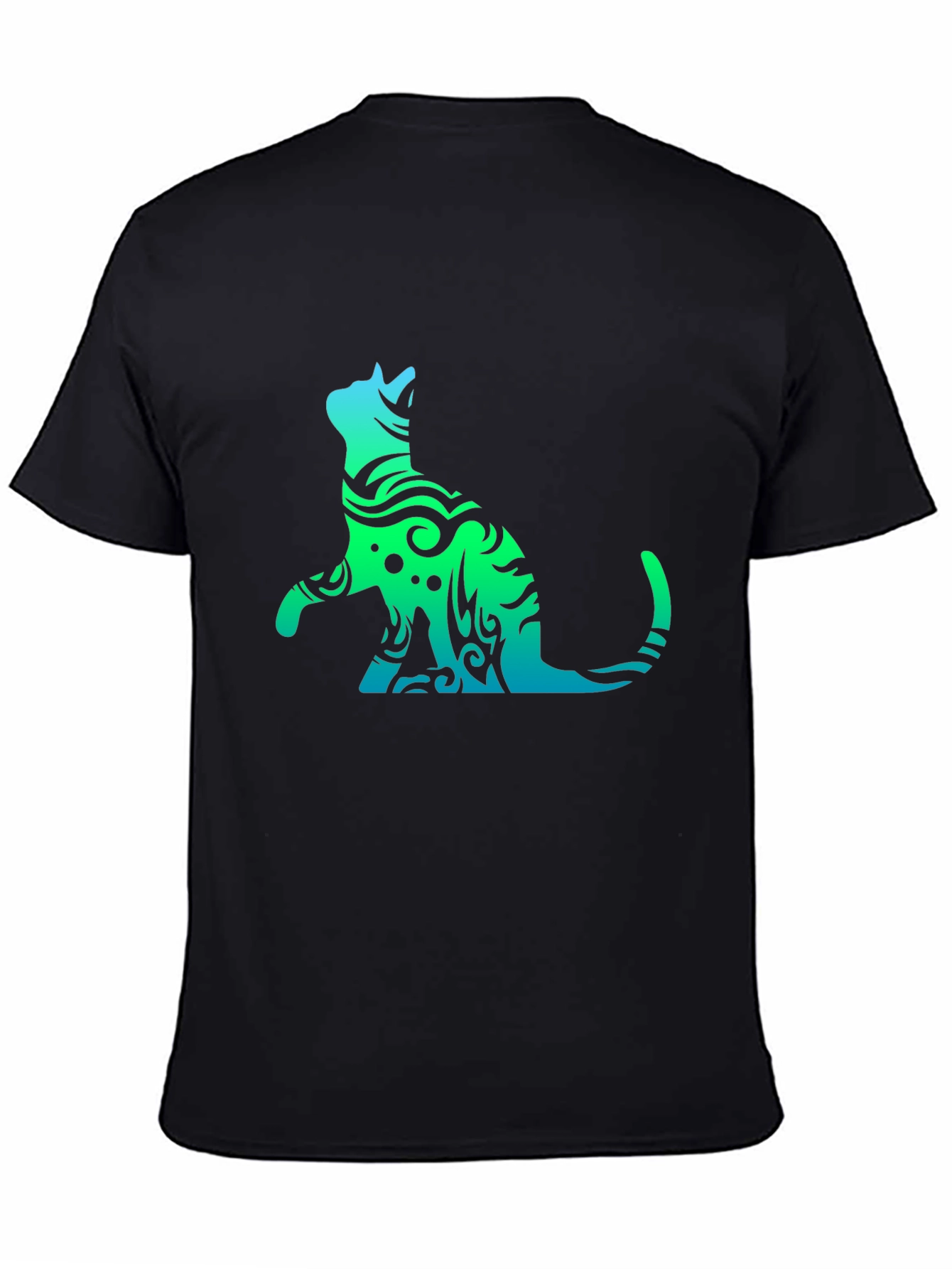 Tribal Cat Graphic Tee - Black Casual T-Shirt