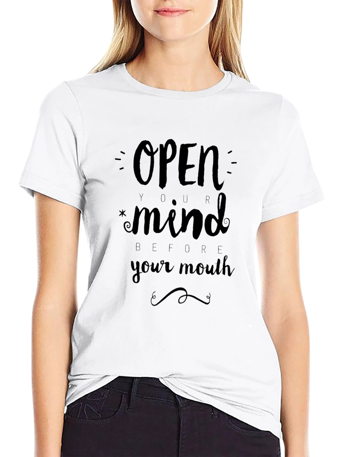 Open Your Mind Graphic Tee - Black Cotton T-Shirt