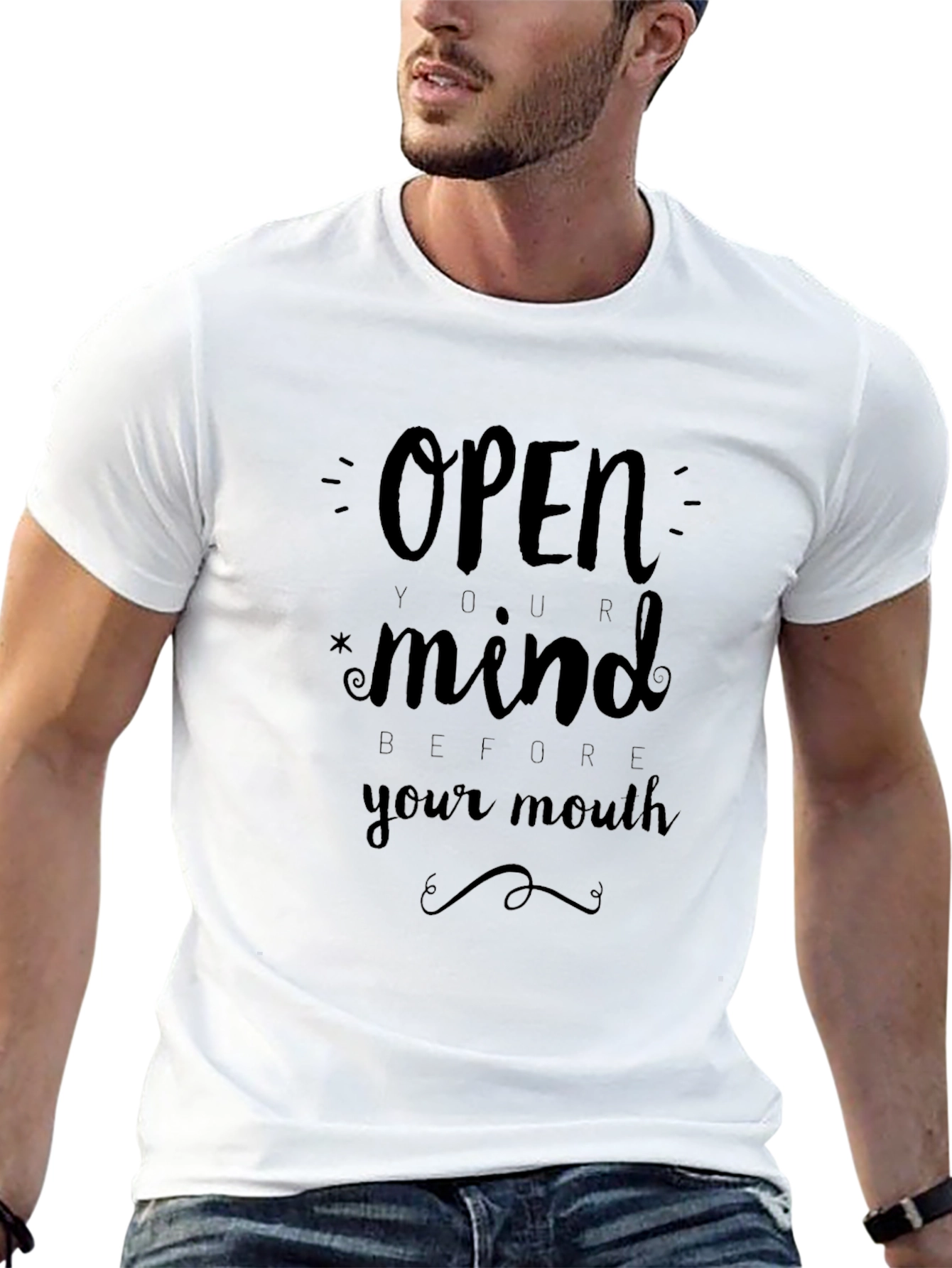 Open Your Mind Graphic Tee - Black Cotton T-Shirt