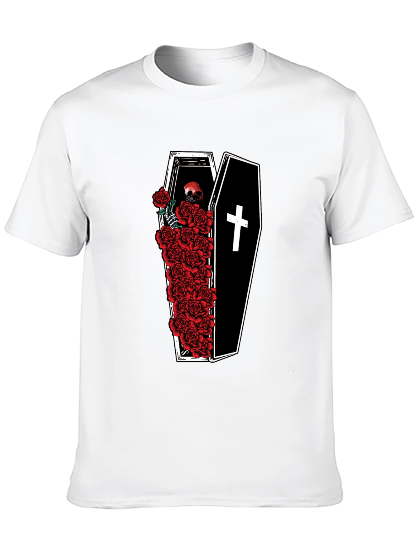 Gothic Coffin & Roses Graphic T-Shirt