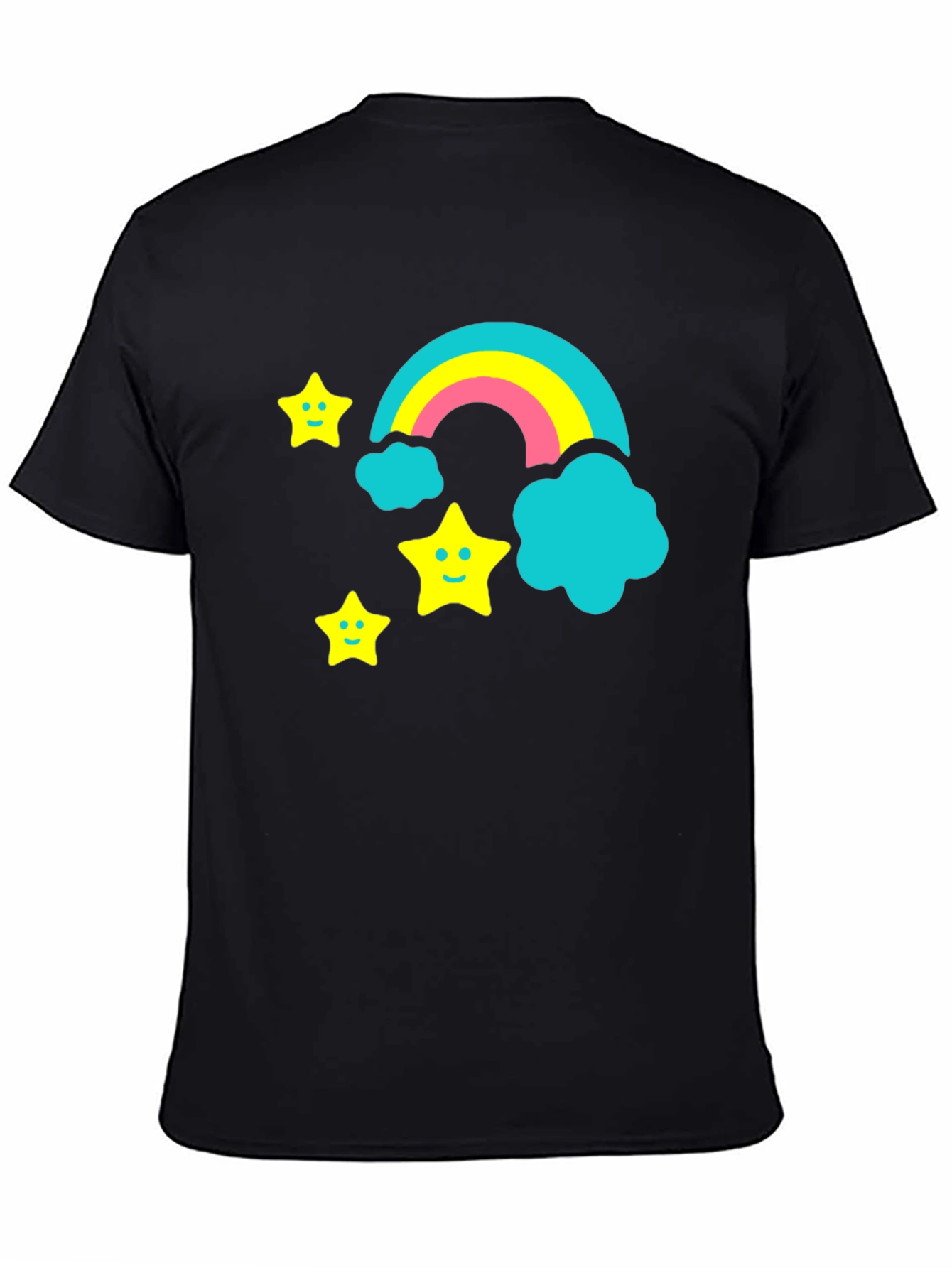 Rainbow & Stars Graphic Tee - Fun Black T-Shirt