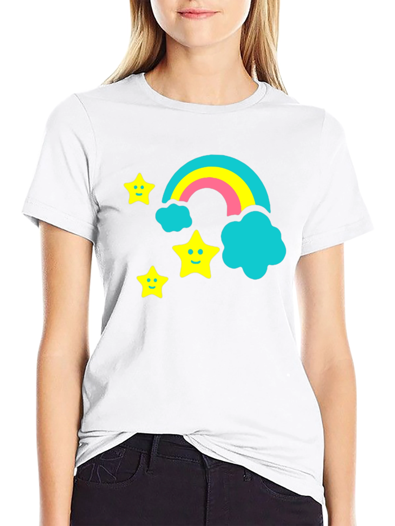Rainbow & Stars Graphic Tee - Fun Black T-Shirt