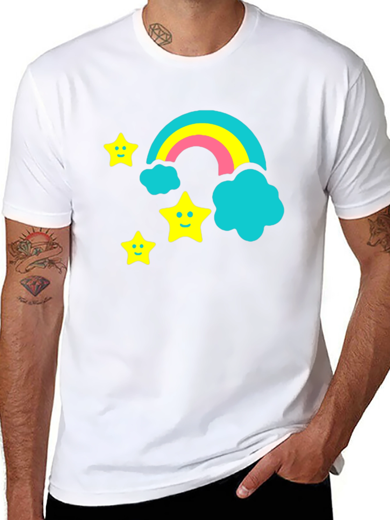 Rainbow & Stars Graphic Tee - Fun Black T-Shirt