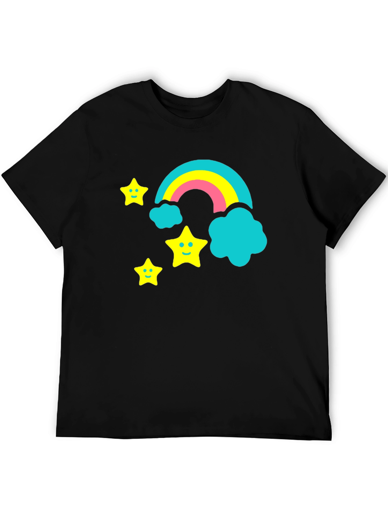 Rainbow & Stars Graphic Tee - Fun Black T-Shirt