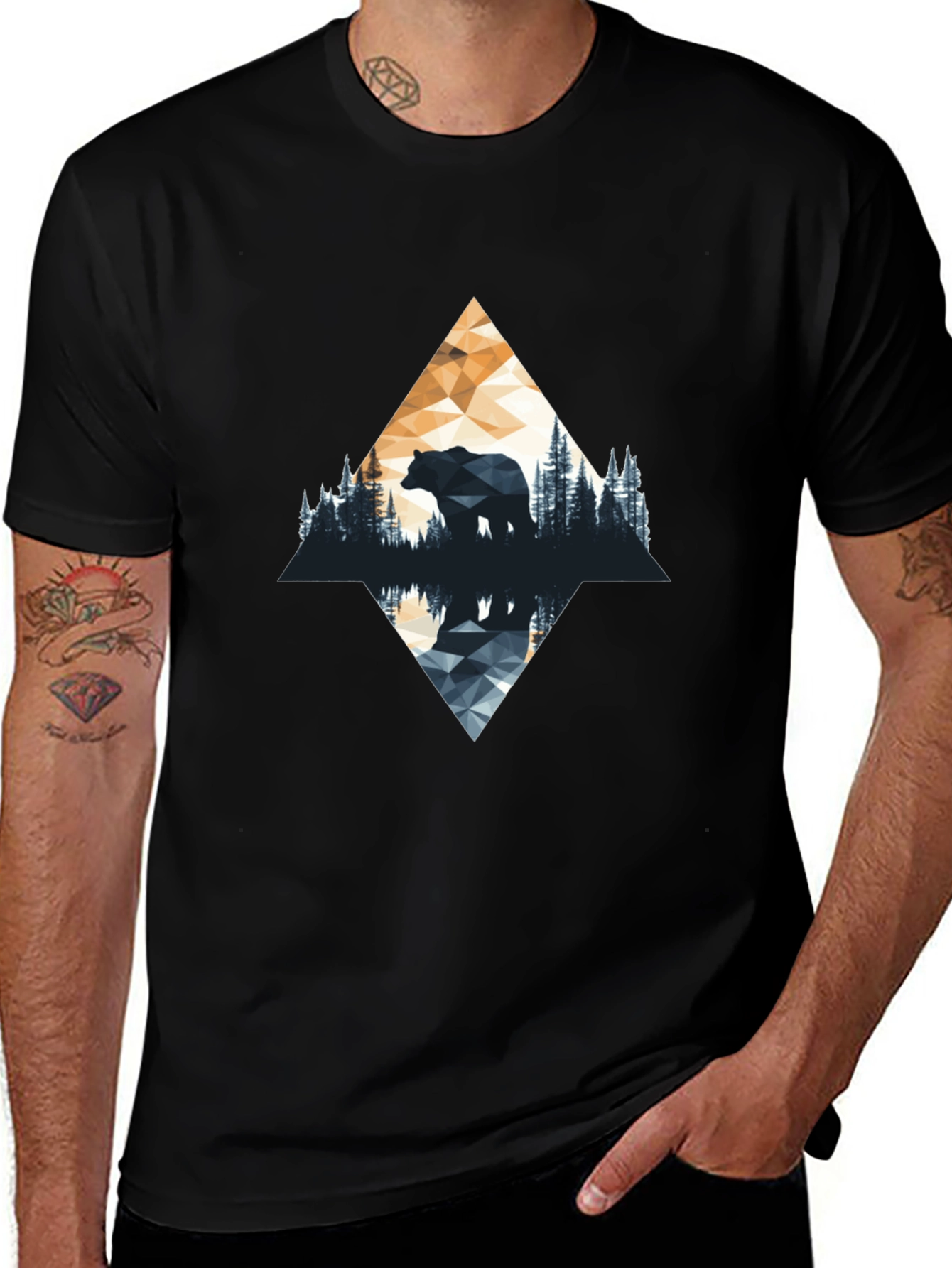 Geometric Bear Graphic T-Shirt - Nature Inspired