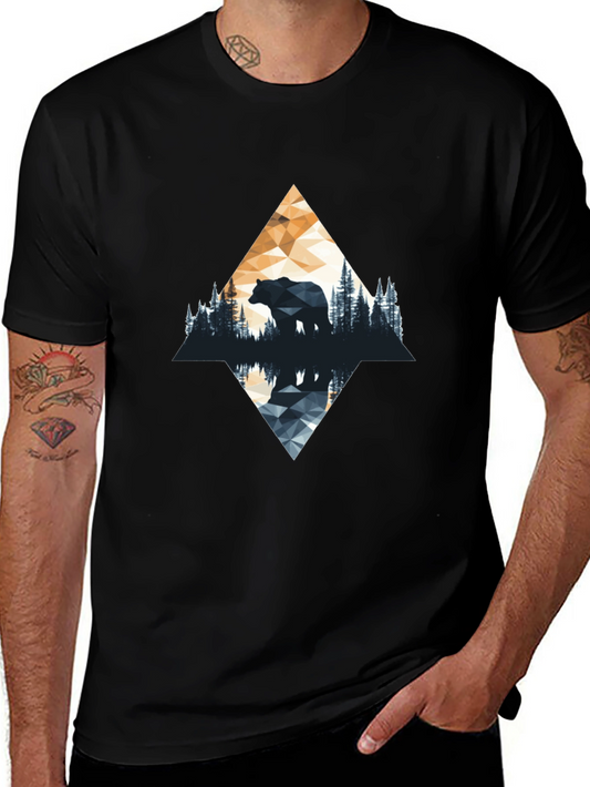 Geometric Bear Graphic T-Shirt - Nature Inspired