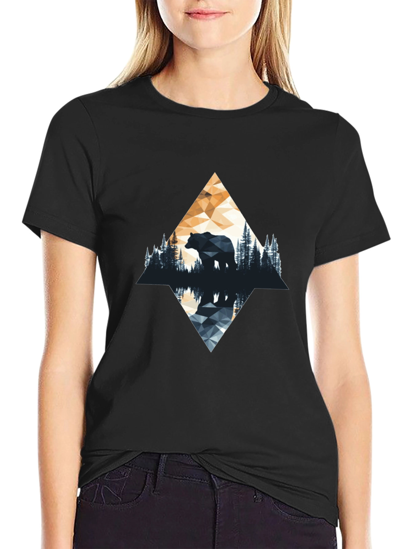 Geometric Bear Graphic T-Shirt - Nature Inspired