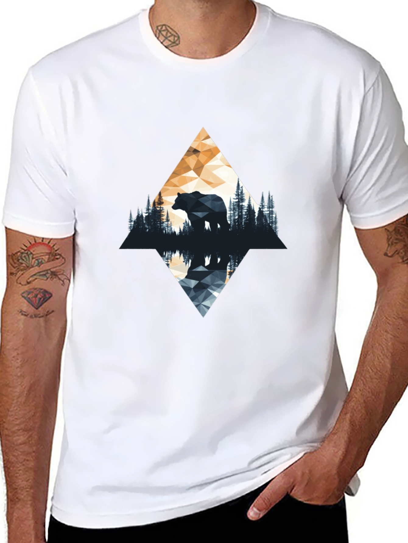 Geometric Bear Graphic T-Shirt - Nature Inspired