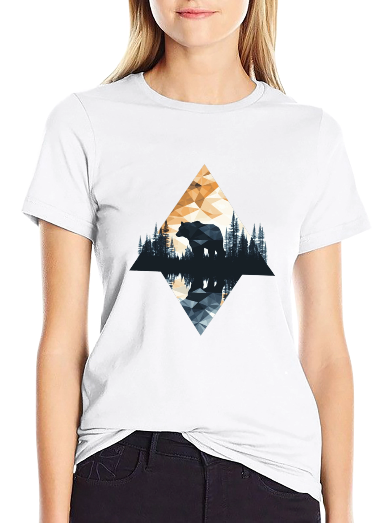 Geometric Bear Graphic T-Shirt - Nature Inspired