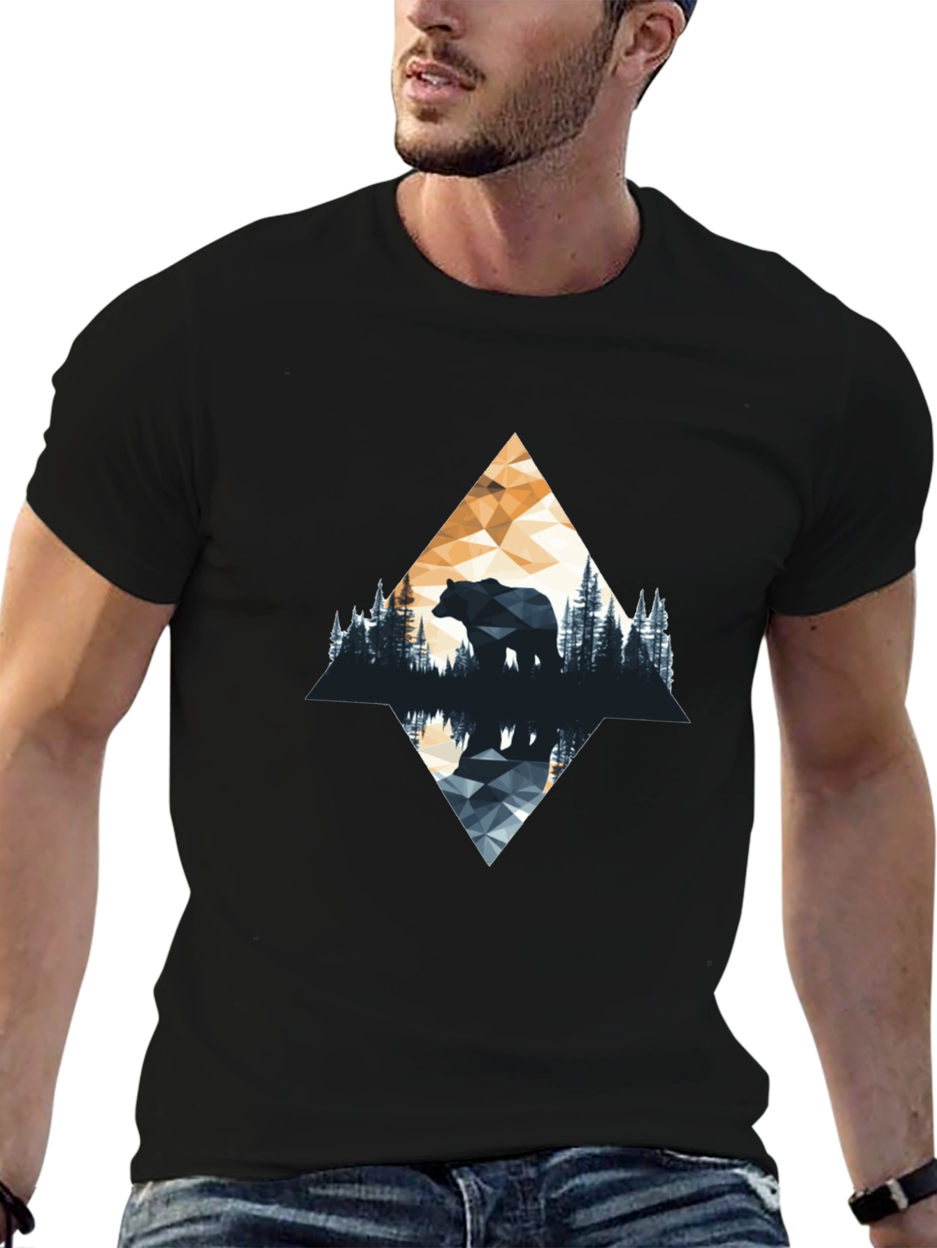 Geometric Bear Graphic T-Shirt - Nature Inspired