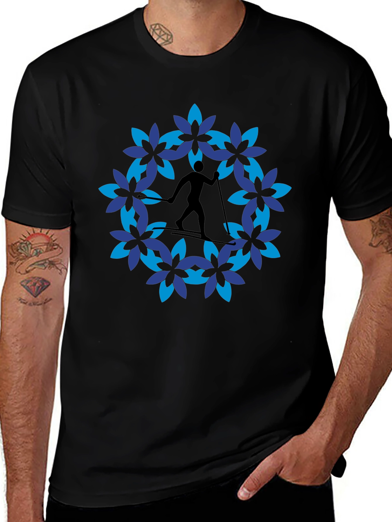 Skiing Flower Graphic Tee - Black