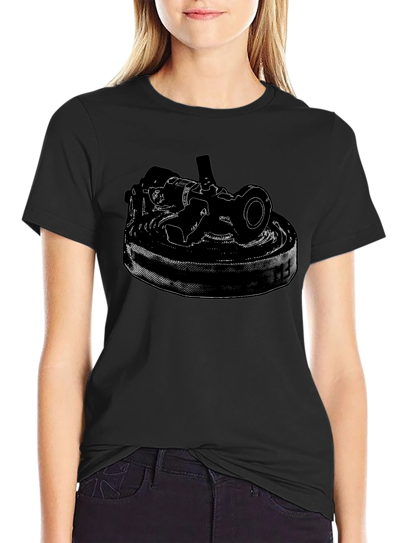 Black T-Shirt with Detailed Camera Print