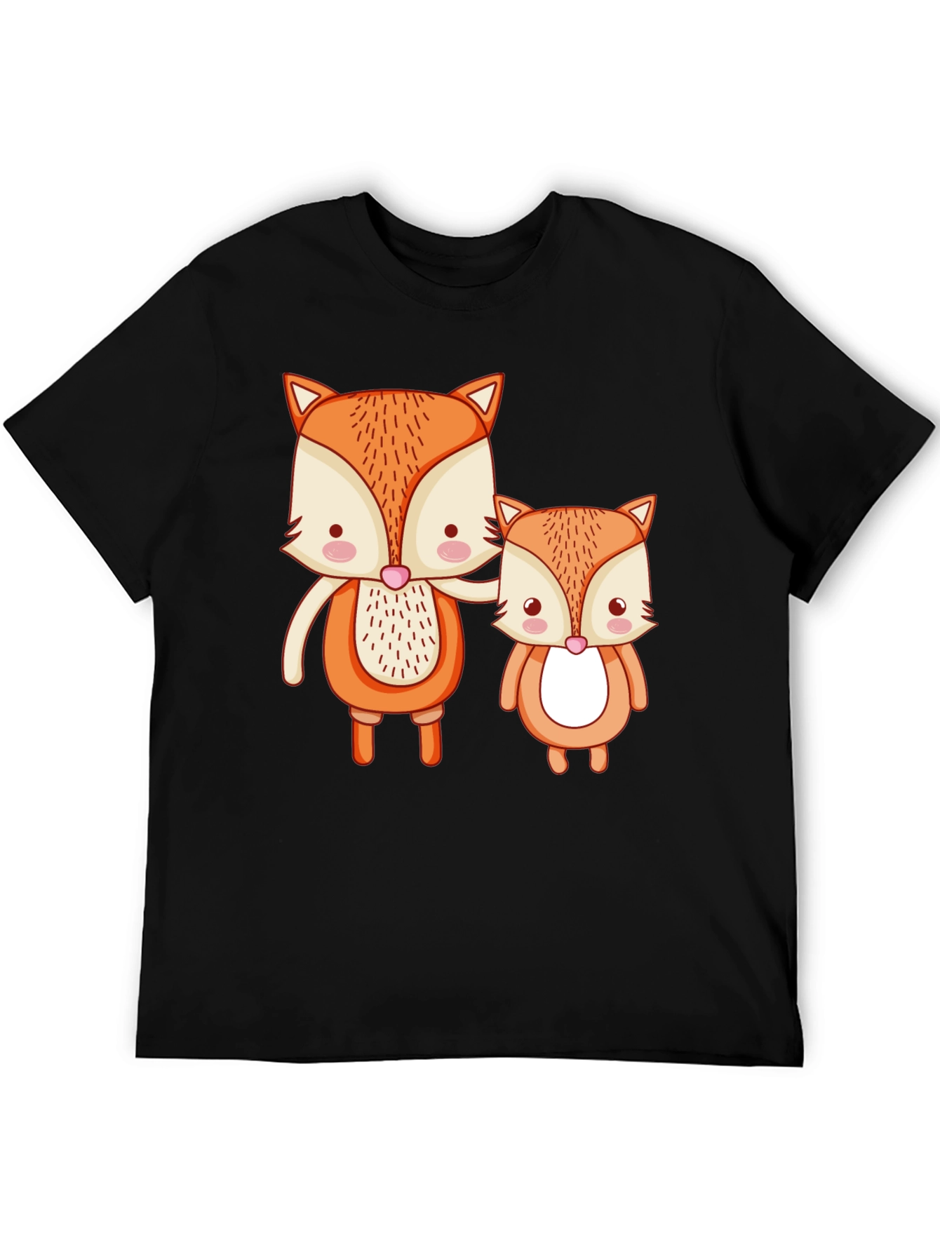 Cute Fox Family Graphic Tee - Black