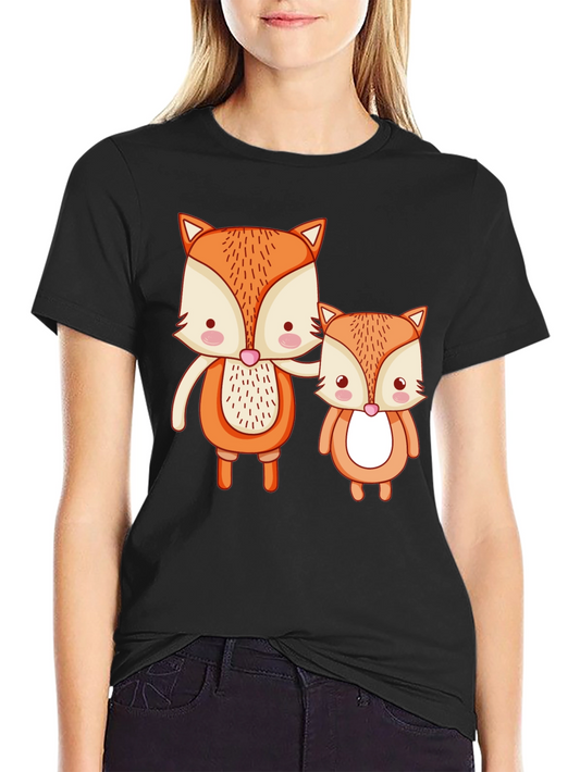 Cute Fox Family Graphic Tee - Black