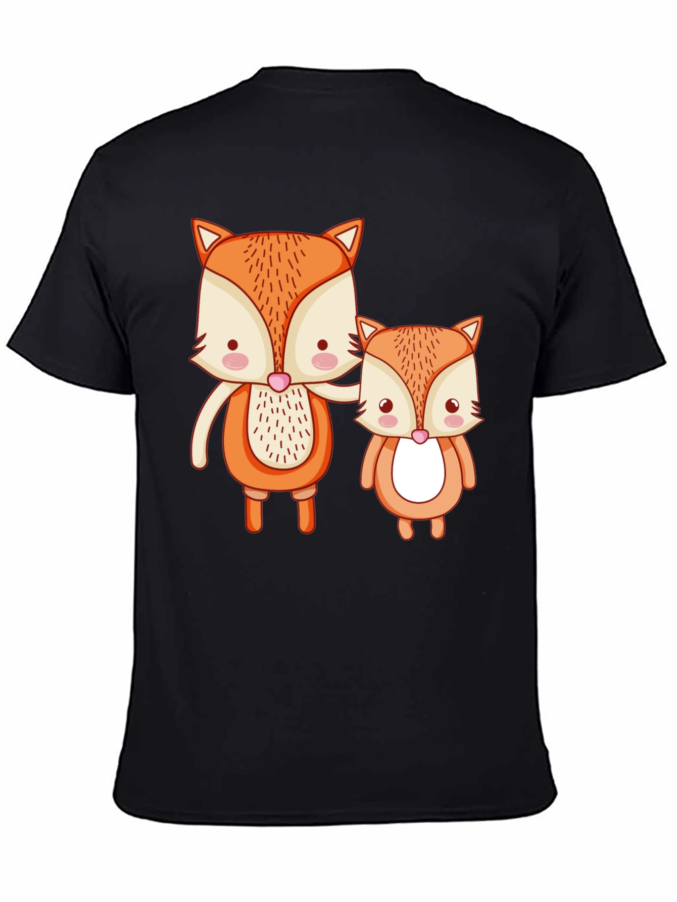 Cute Fox Family Graphic Tee - Black
