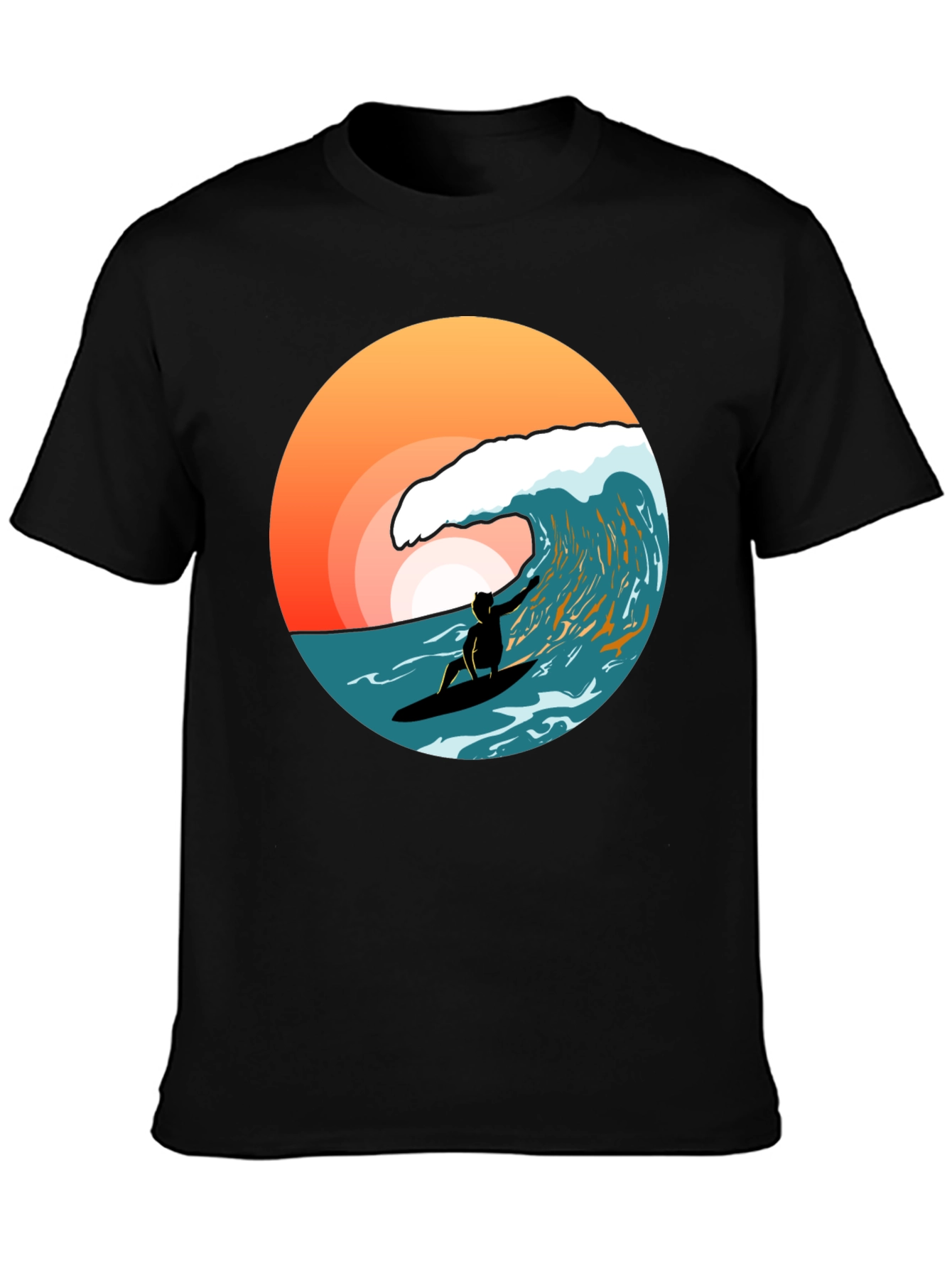 Surfer Wave T-Shirt - Black Cotton Tee