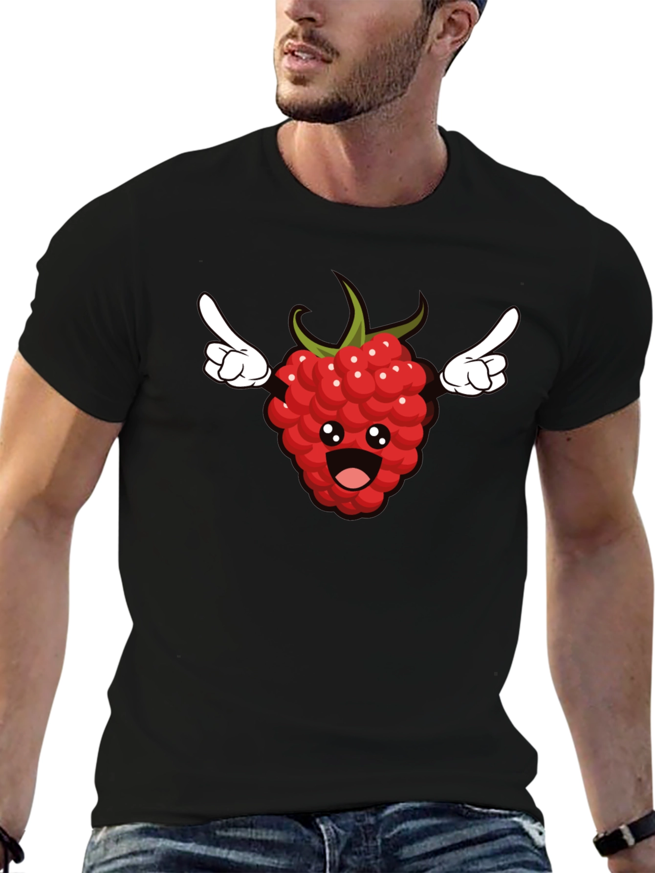 Funny Raspberry Cartoon Graphic T-Shirt - Black
