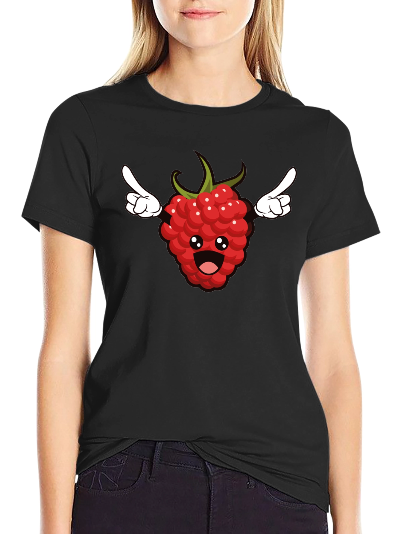 Funny Raspberry Cartoon Graphic T-Shirt - Black