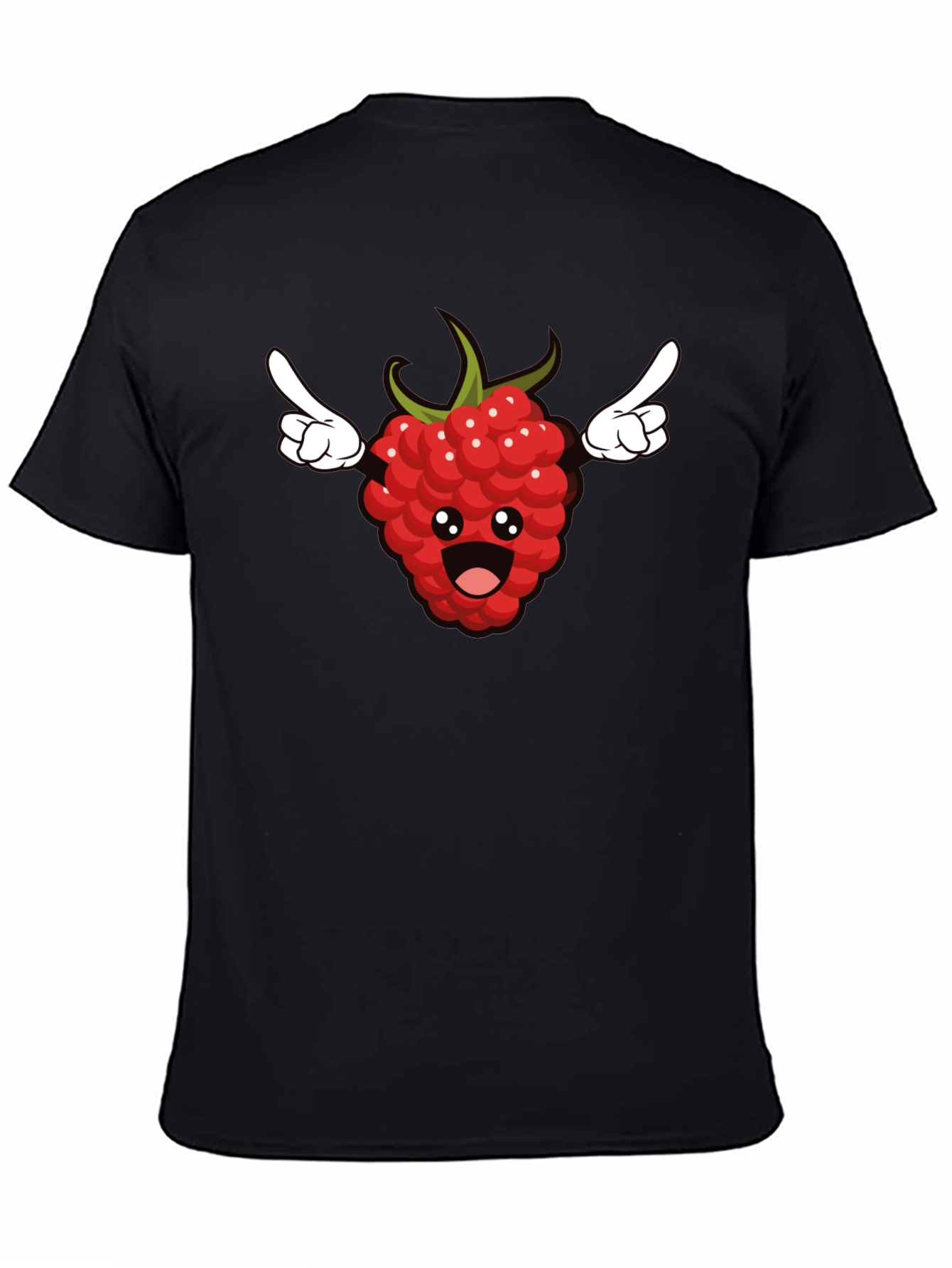 Funny Raspberry Cartoon Graphic T-Shirt - Black