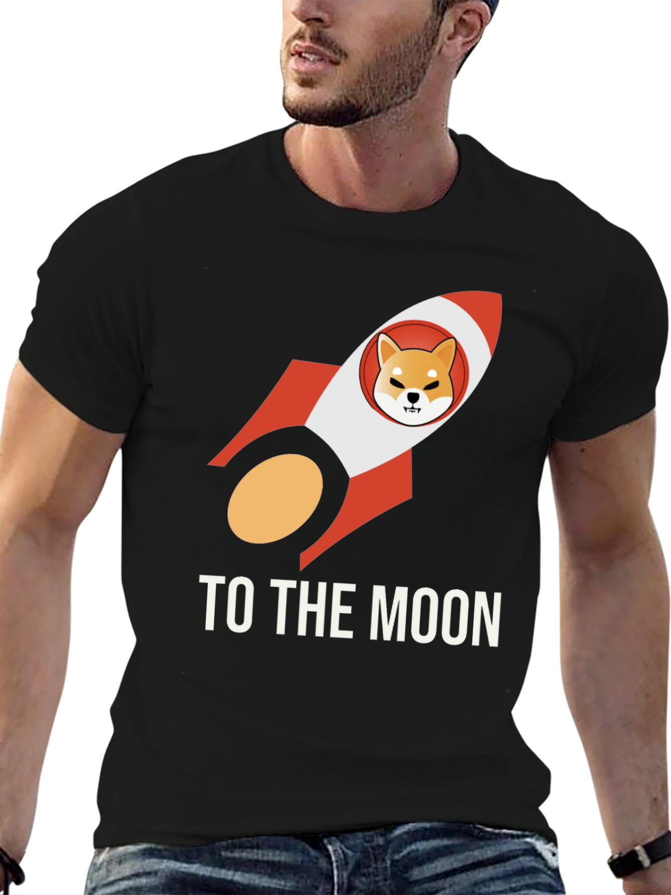 Shiba Inu Rocket to the Moon Black T-Shirt