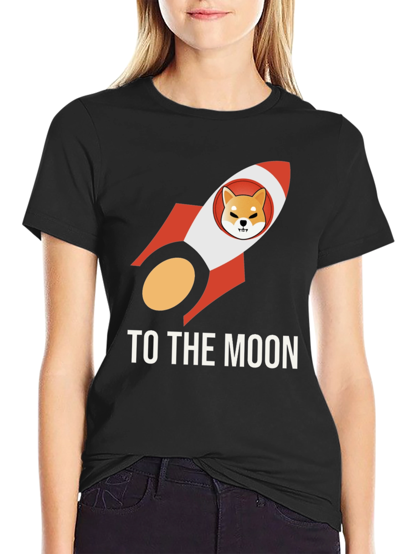 Shiba Inu Rocket to the Moon Black T-Shirt