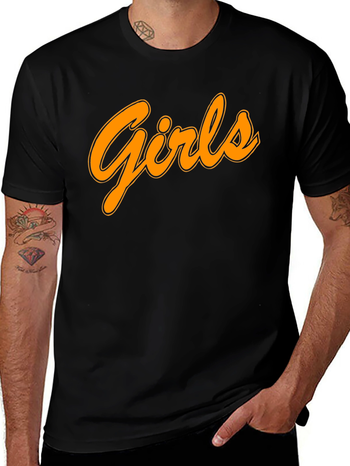 Mens Black T-Shirt with Girls Graphic Print