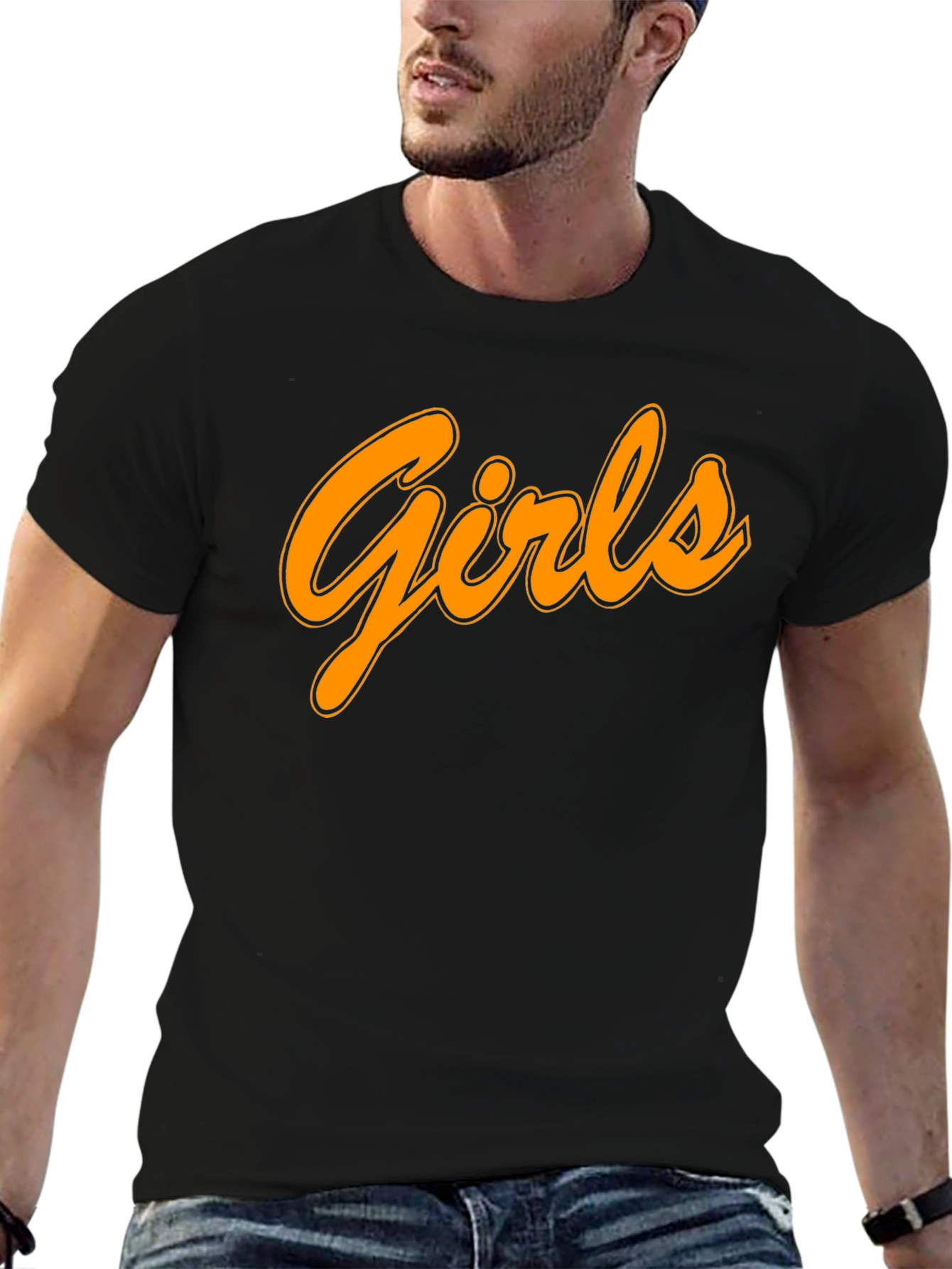 Mens Black T-Shirt with Girls Graphic Print