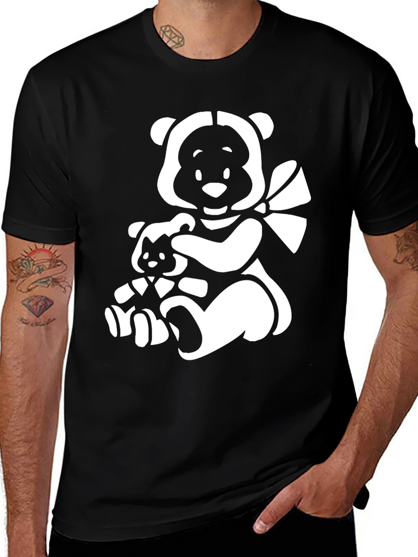 Black T-Shirt with Cute Bear Graphic