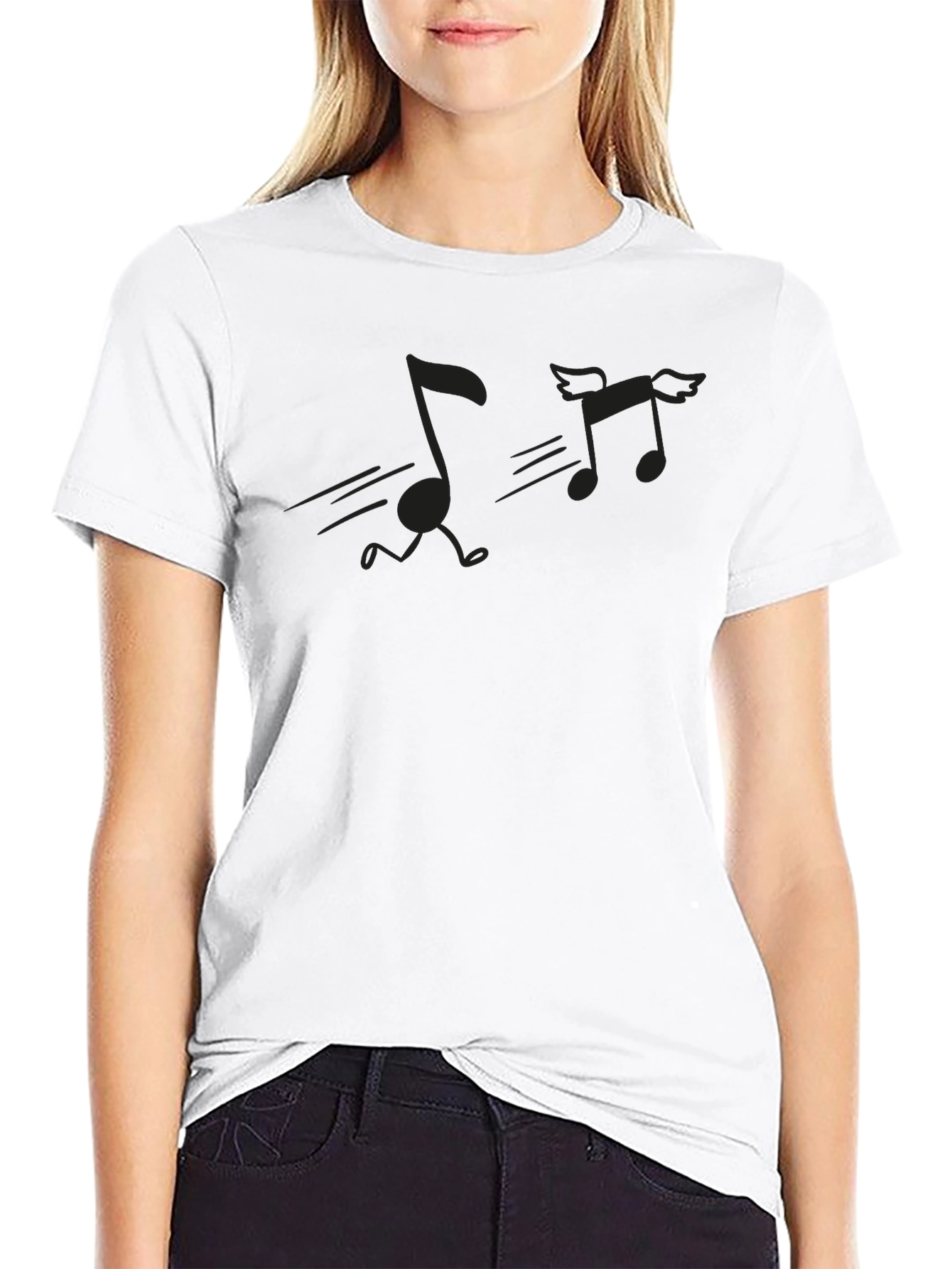 Musical Notes Graphic Tee - Black Crewneck T-Shirt