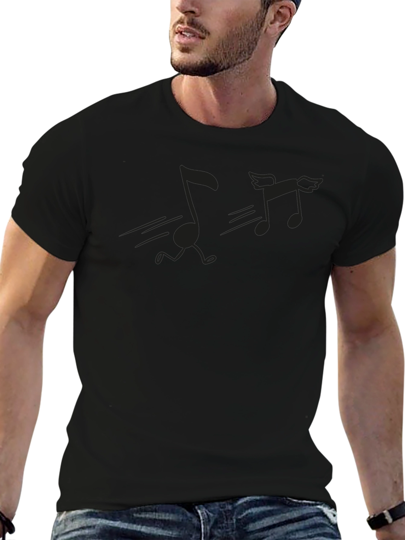 Musical Notes Graphic Tee - Black Crewneck T-Shirt