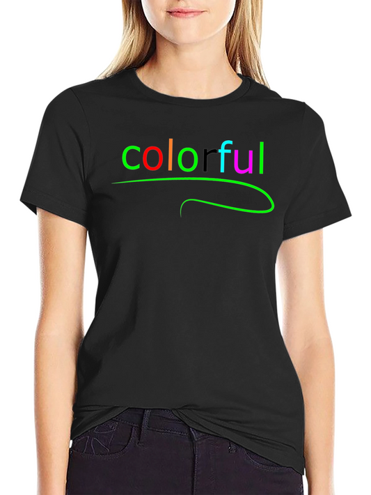 Colorful Graphic Tee - Black Cotton T-Shirt
