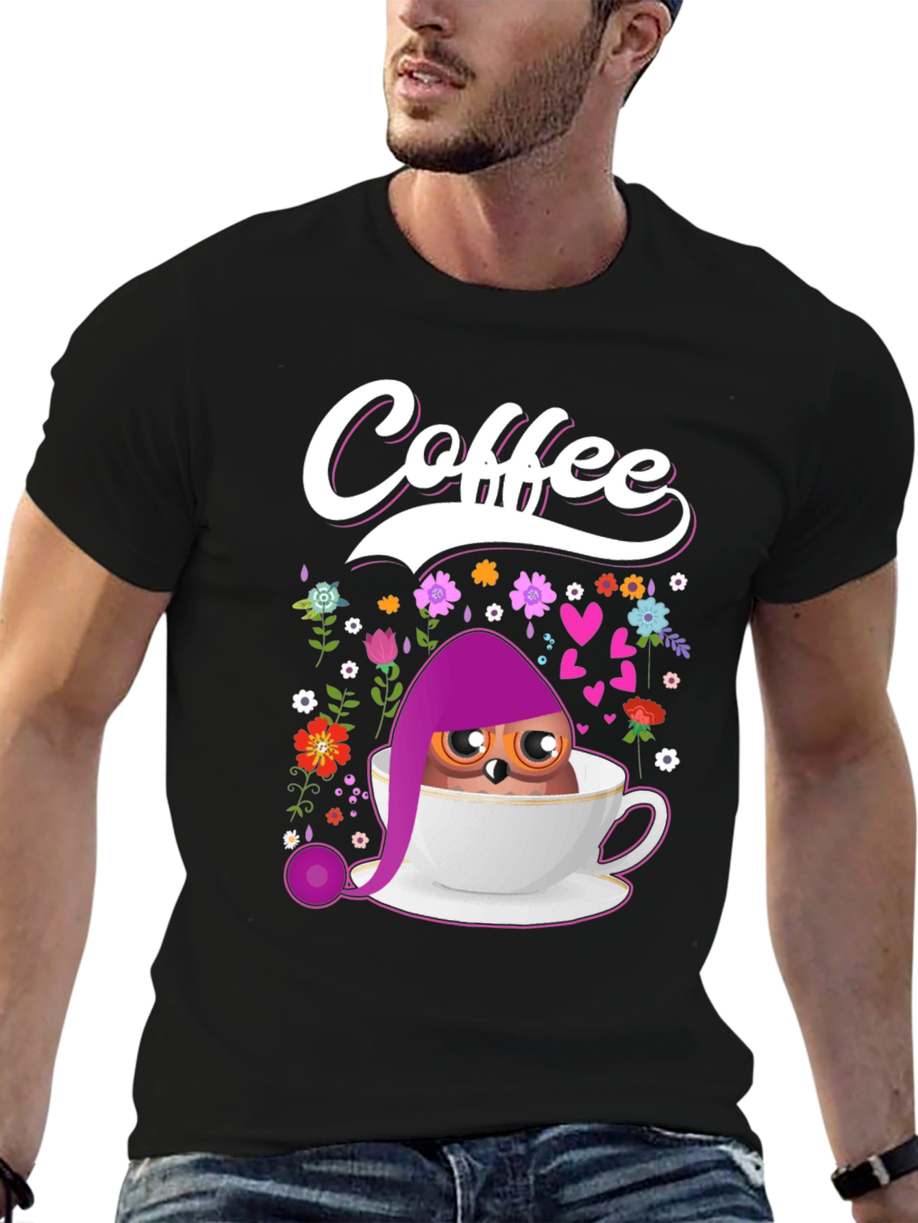 Coffee Owl T-Shirt - Cute Bird Design