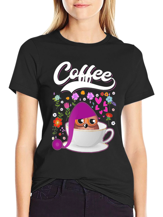Coffee Owl T-Shirt - Cute Bird Design