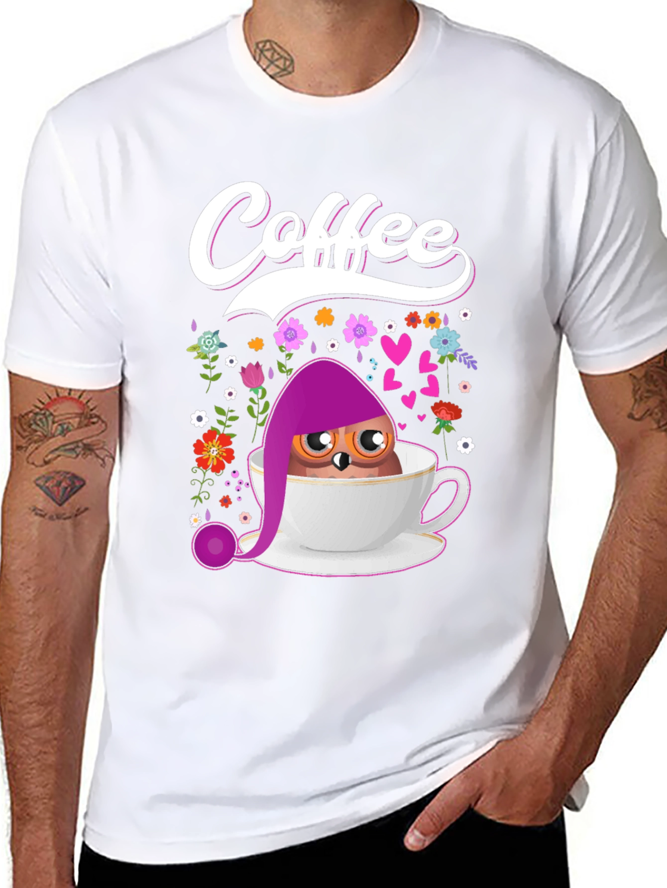 Coffee Owl T-Shirt - Cute Bird Design