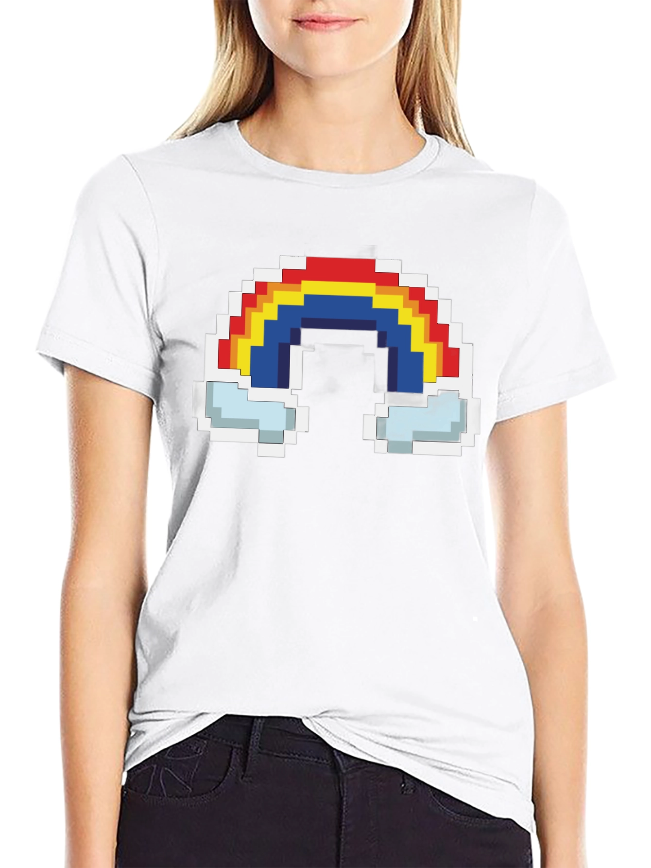 Pixel Rainbow Graphic Tee - Black Cotton T-Shirt